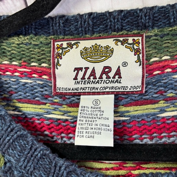 Tiara vintage Multicolor Knit Patchwork Cardigan Sweater Small - Picture 3 of 7